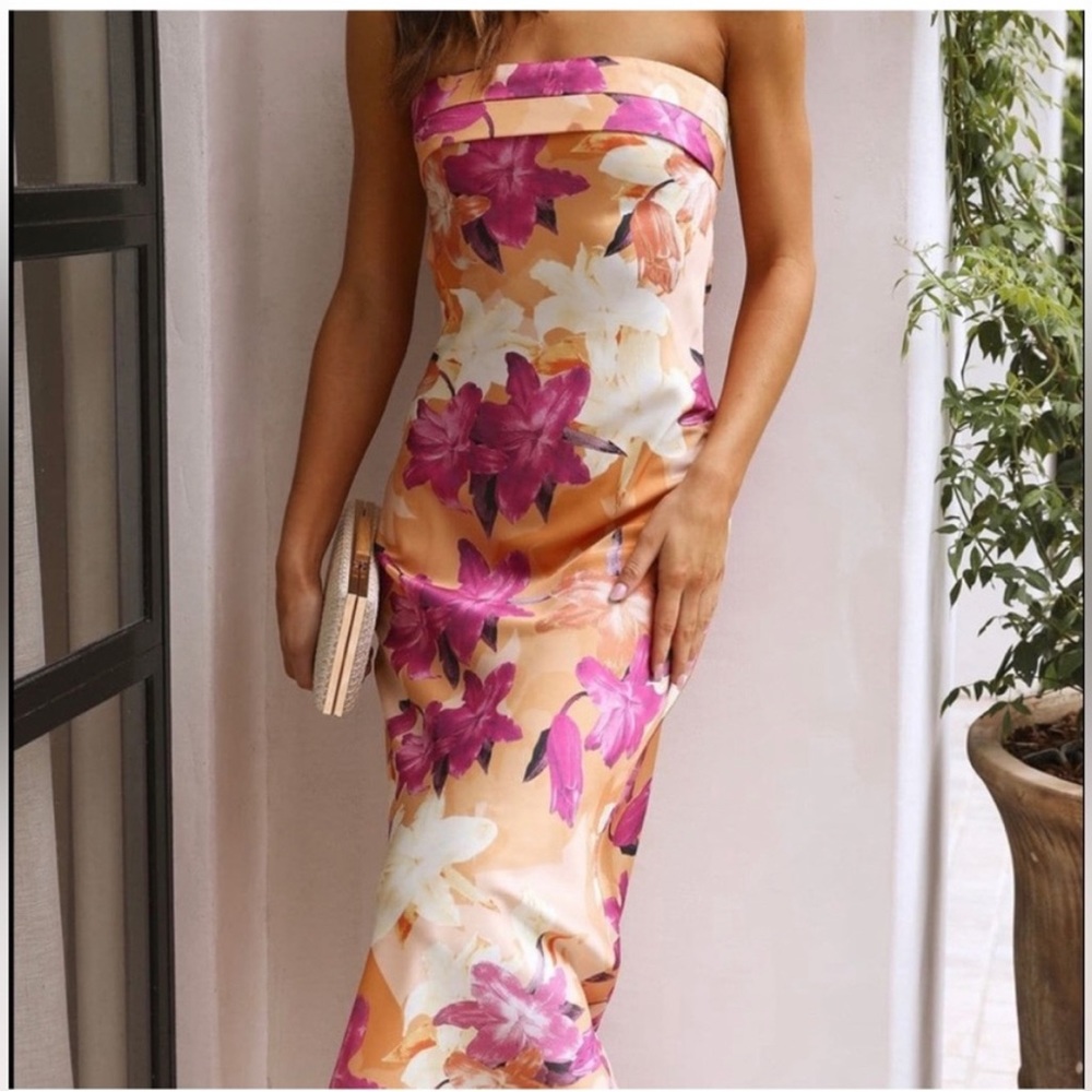 Toperth Satin Folded Floral Over Bust Maxi Dress NEVER WORN